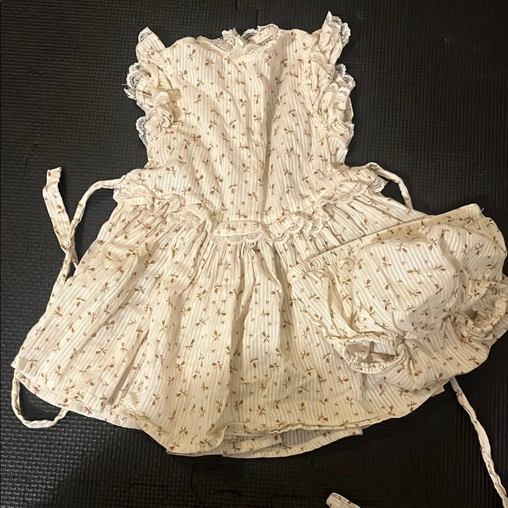 White and Brown Baby Dress with Bloomers - Picture 1 of 1